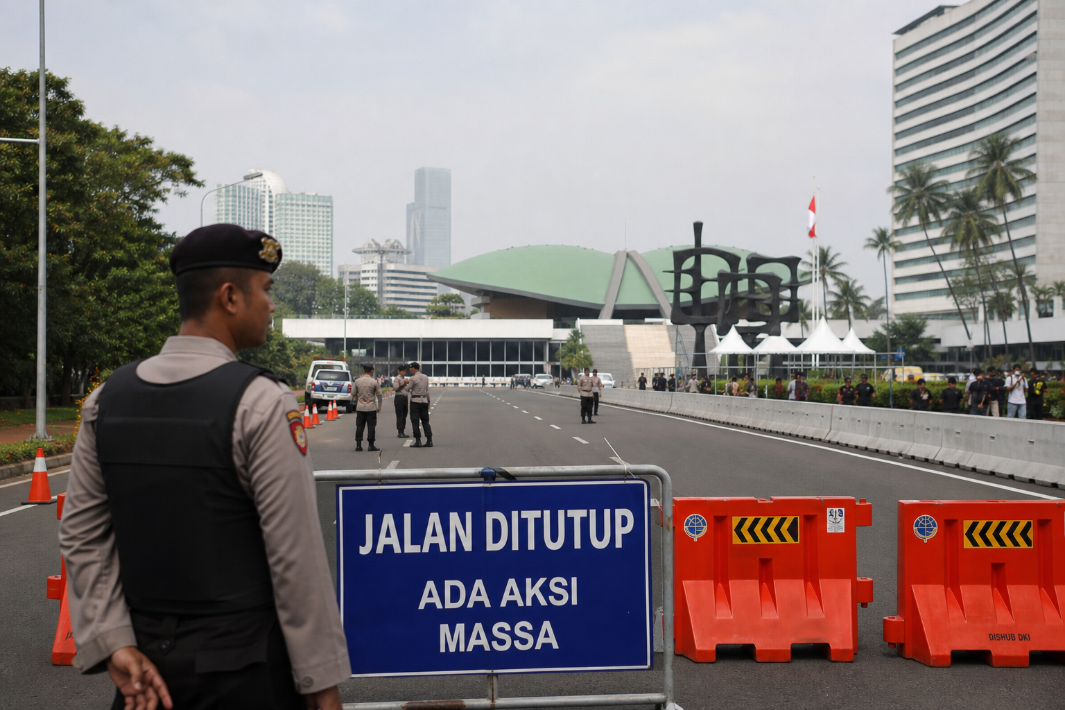 Foto jurnalistik untuk berita Aksi 27 Agustus di Depan DPR, Polisi Tutup Jalan Gatot Subroto