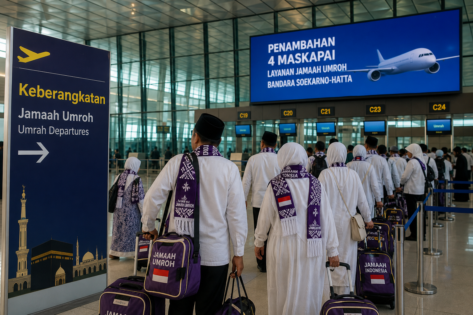 Foto jurnalistik untuk berita Bandara Soekarno-Hatta Tambah Empat Maskapai untuk Layanan Jamaah Umroh