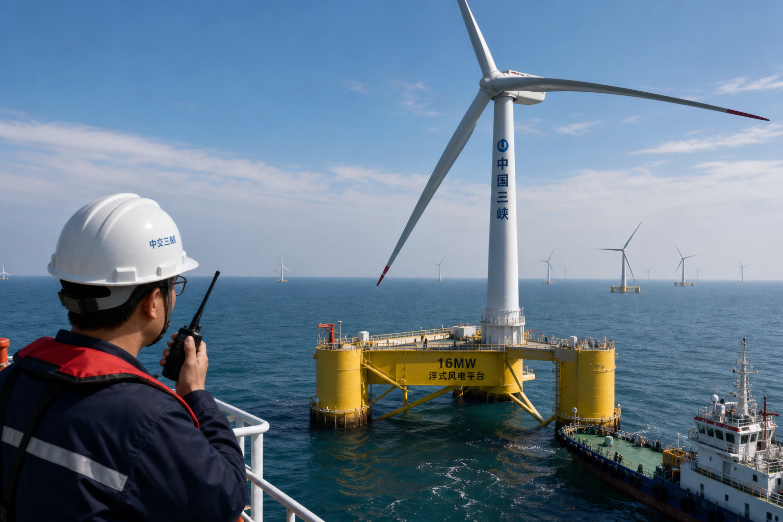 Foto jurnalistik untuk berita China Operasikan Pembangkit Listrik Tenaga Angin Terapung Lepas Pantai Berkapasitas 16 Megawatt