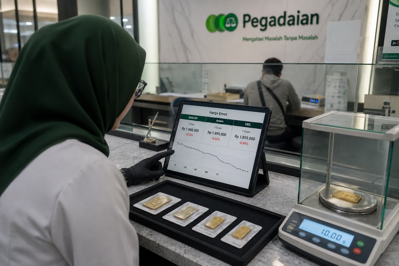 Foto jurnalistik untuk berita Harga Emas Galeri24, Antam, dan UBS di Pegadaian Kompak Turun pada Jumat Pagi