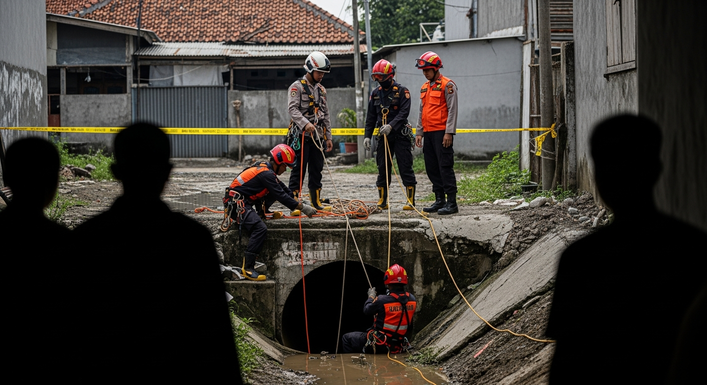 Foto jurnalistik untuk berita Tiga Pekerja Tewas di Gorong-gorong Bambu Apus Cipayung Jakarta Timur