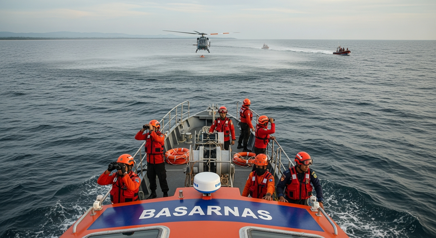Foto jurnalistik untuk berita Basarnas Perluas Area Pencarian Korban KM Nurul Salsa di Perairan Selayar