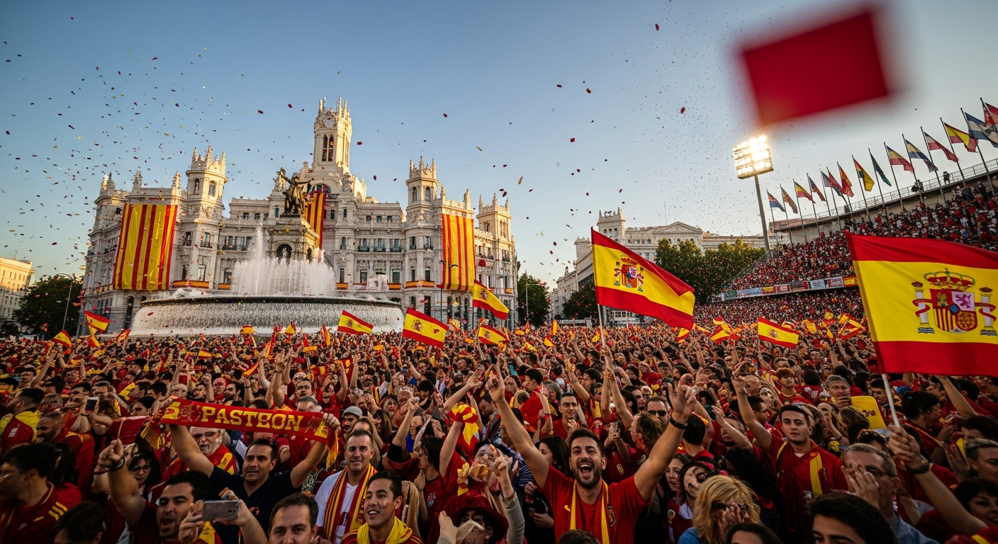 Foto jurnalistik untuk berita Hampir 2 Juta Warga Spanyol Padati Madrid Rayakan Gelar Juara Piala Dunia