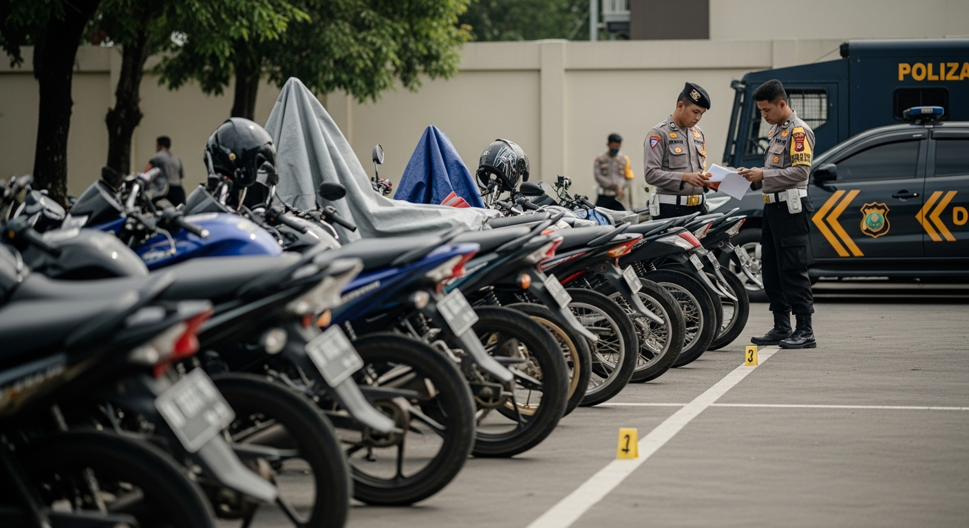 Foto jurnalistik untuk berita Polda Metro Jaya Gagalkan Penyelundupan Sepeda Motor Hasil Curian ke Jambi