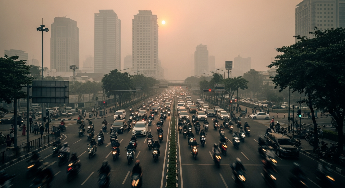 Foto jurnalistik untuk berita Kualitas Udara Jakarta Terburuk Ketiga di Dunia, Suhu Terasa Lebih Gerah