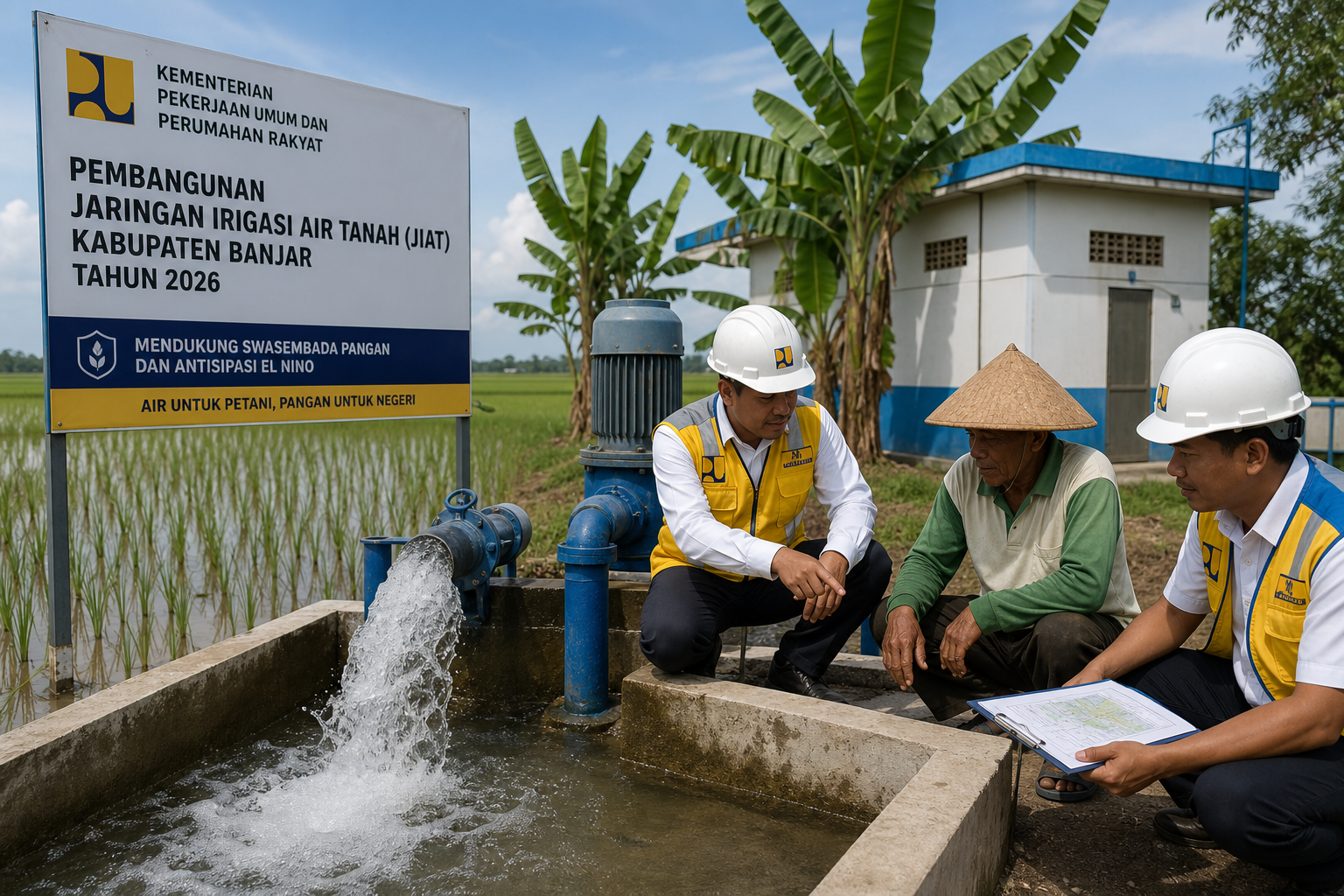 Foto jurnalistik untuk berita Kementerian PUPR Bangun Jaringan Irigasi Air Tanah di Banjar Antisipasi El Nino