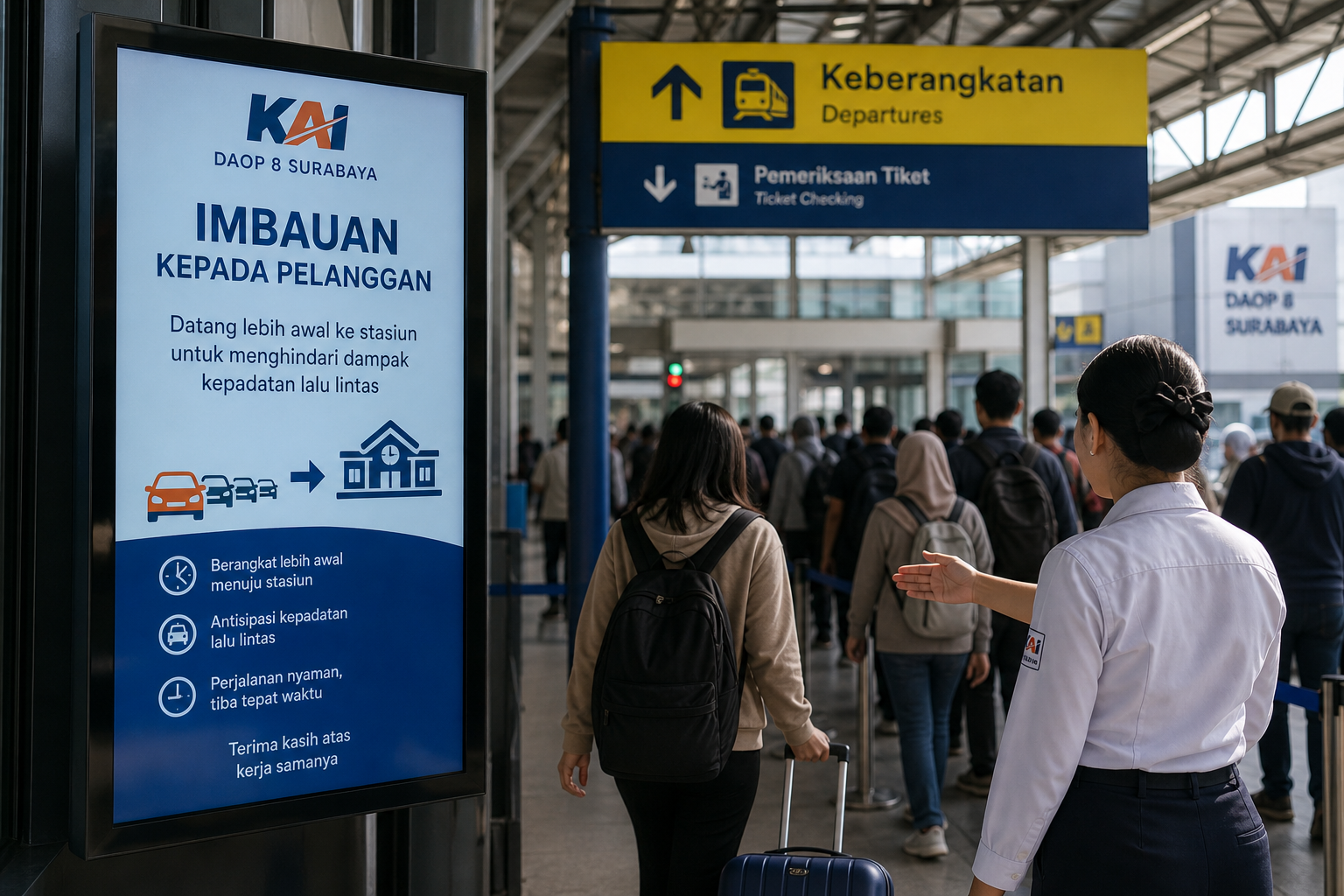 Foto jurnalistik untuk berita KAI Daop 8 Surabaya Imbau Penumpang Datang Lebih Awal Antisipasi Kepadatan Lalu Lintas