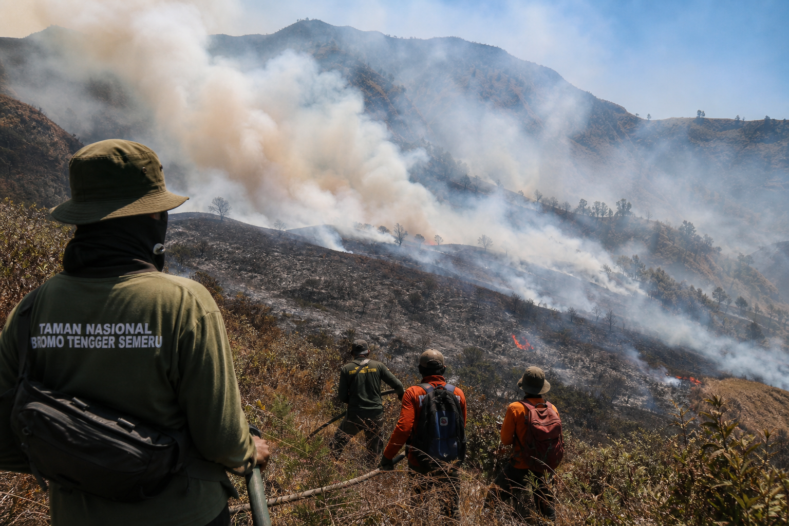 Foto jurnalistik untuk berita Kebakaran Hutan dan Lahan di Kawasan Gunung Bromo Meluas Hingga 899 Hektare