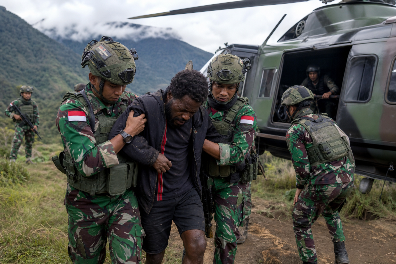 Foto jurnalistik untuk berita Koops TNI Habema Evakuasi Warga dari Wilayah Konflik Ugimba Papua Tengah