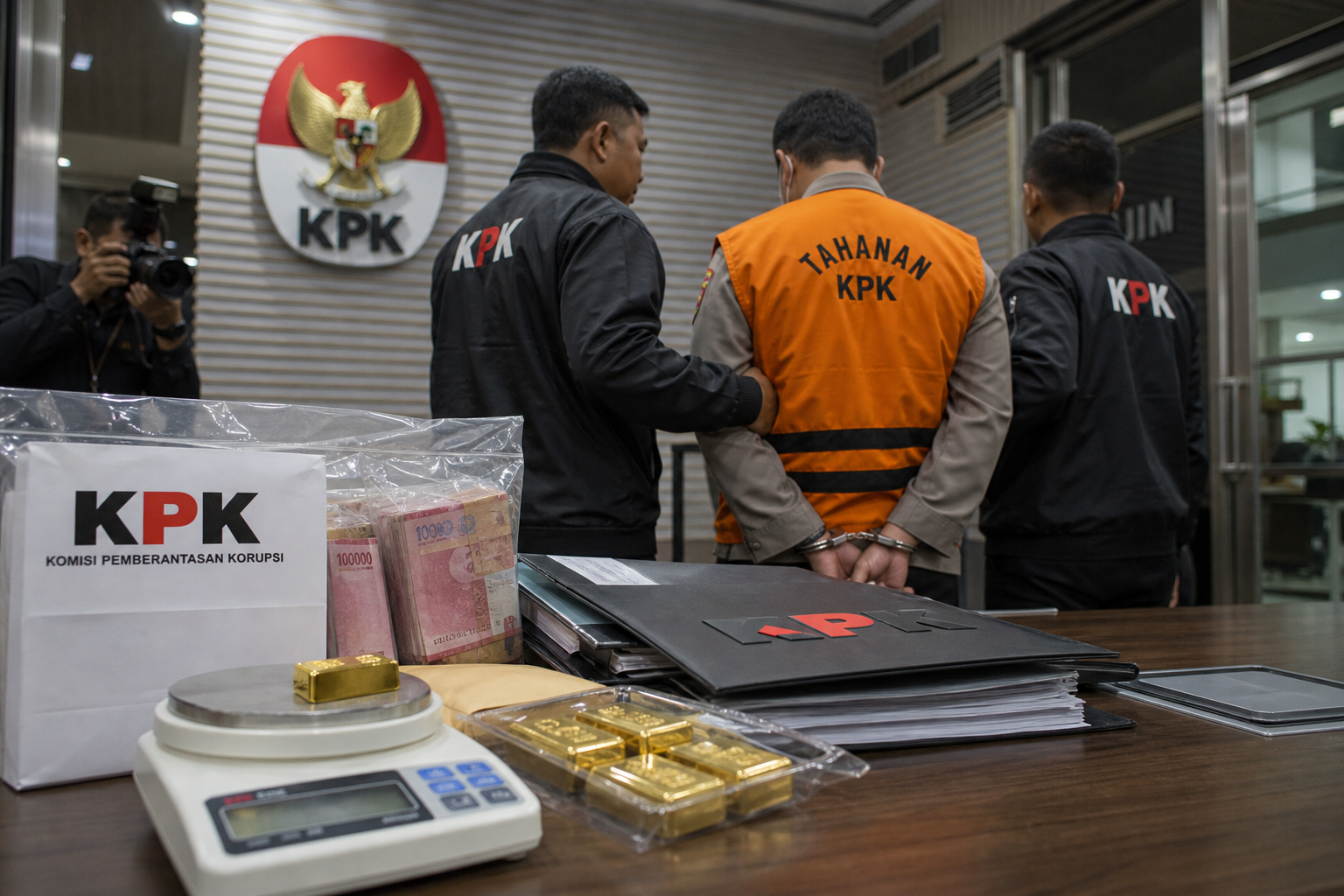 Foto jurnalistik untuk berita KPK Tetapkan Anggota Polri Tersangka Pemerasan Bupati Pemalang