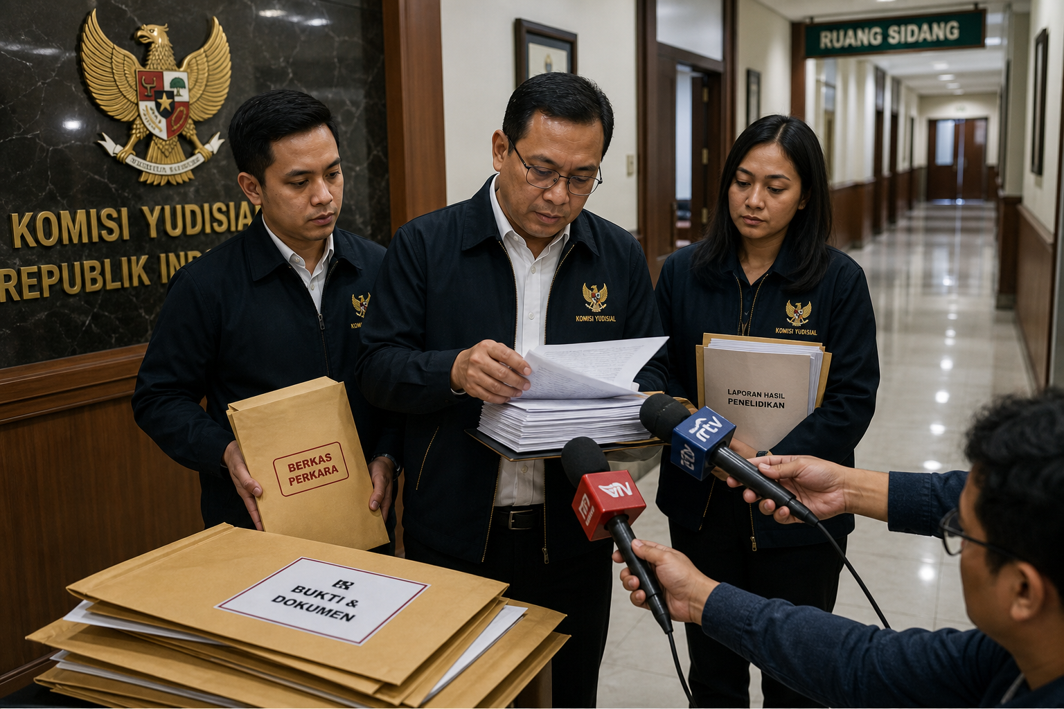 Foto jurnalistik untuk berita KY Temukan Dugaan Pelanggaran Hakim di Kasus Andrie Yunus dan Nadiem Makarim