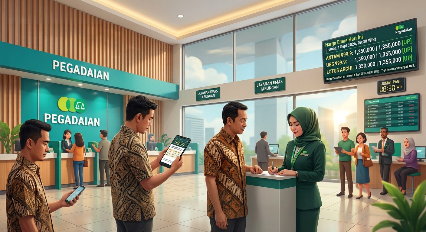 Foto editorial untuk berita Harga Emas Tiga Jenama di Pegadaian Serempak Naik pada Jumat Pagi