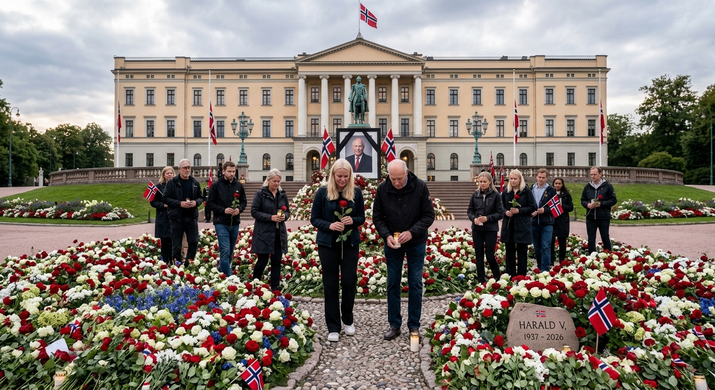 Foto editorial untuk berita Norwegia Berduka: Warga Lepas Kepergian Raja Harald V dengan Hamparan Bunga