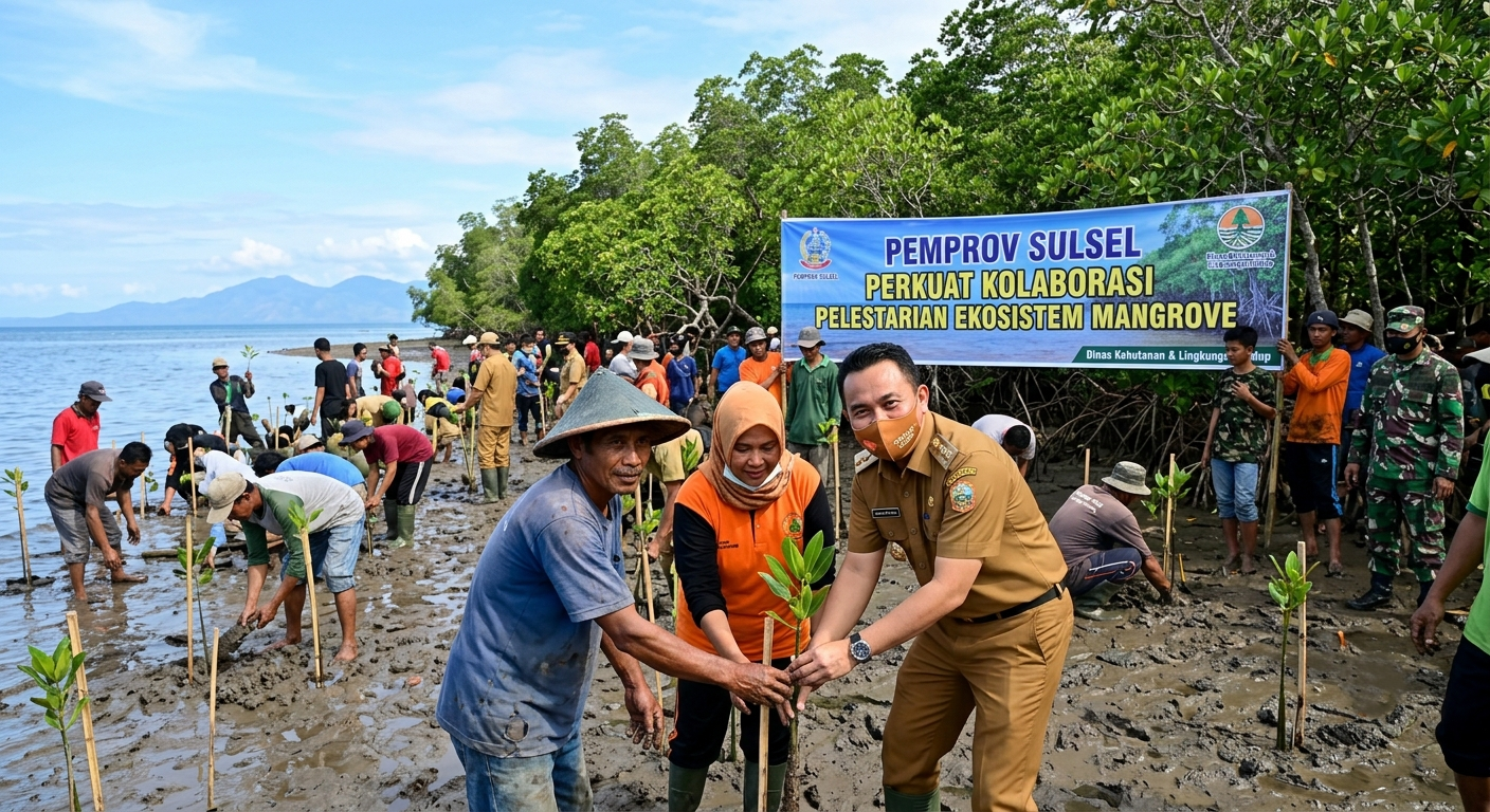 Foto editorial untuk berita Pemprov Sulsel Perkuat Kolaborasi Pelestarian Ekosistem Mangrove