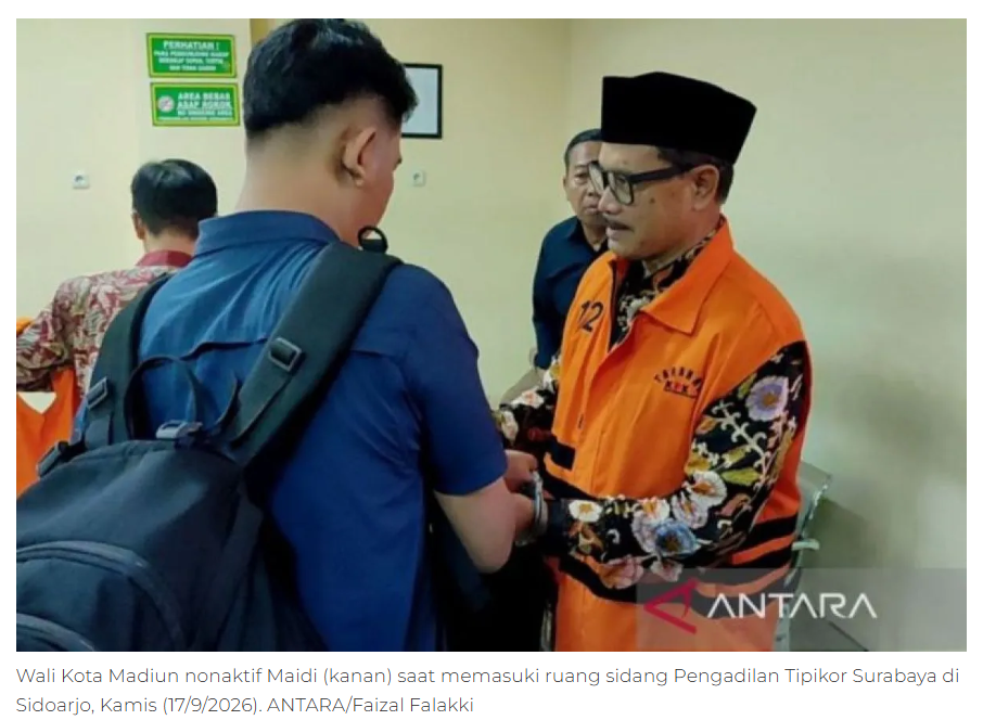 Foto editorial untuk berita Wali Kota Madiun Nonaktif Maidi Dituntut 7 Tahun Penjara dalam Kasus Gratifikasi