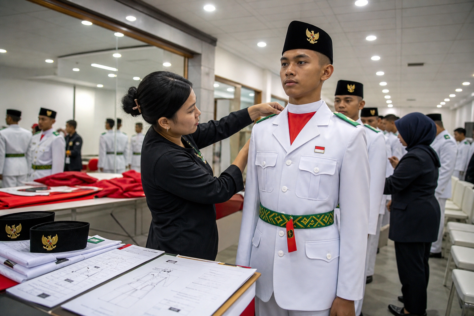 Foto jurnalistik untuk berita 76 Paskibraka dari 38 Provinsi Jalani Final Fitting Seragam Upacara HUT ke-81 RI