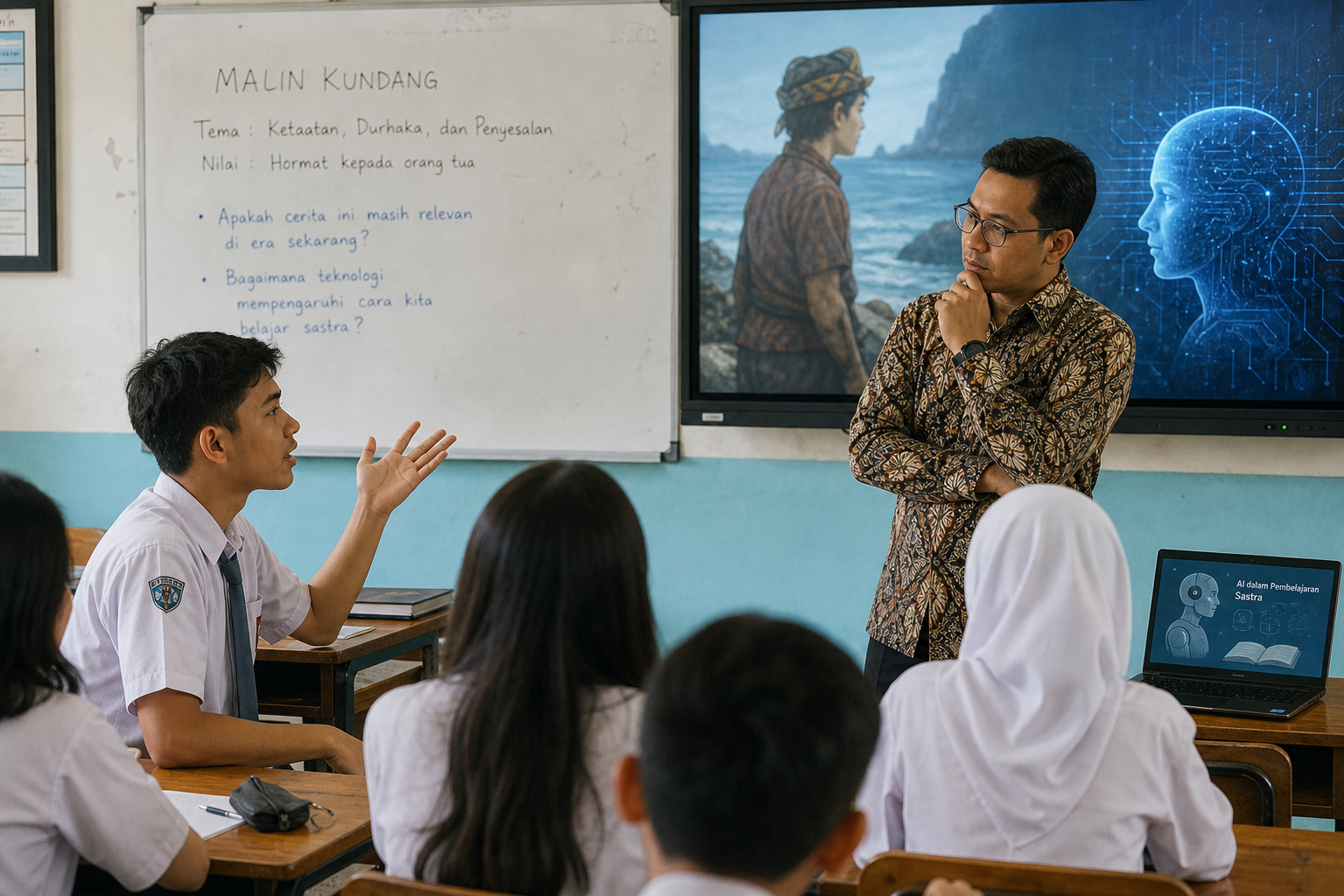 Foto jurnalistik untuk berita Pertanyaan Siswa Soal Malin Kundang Picu Diskusi Pembelajaran Sastra di Era Kecerdasan Artifisial