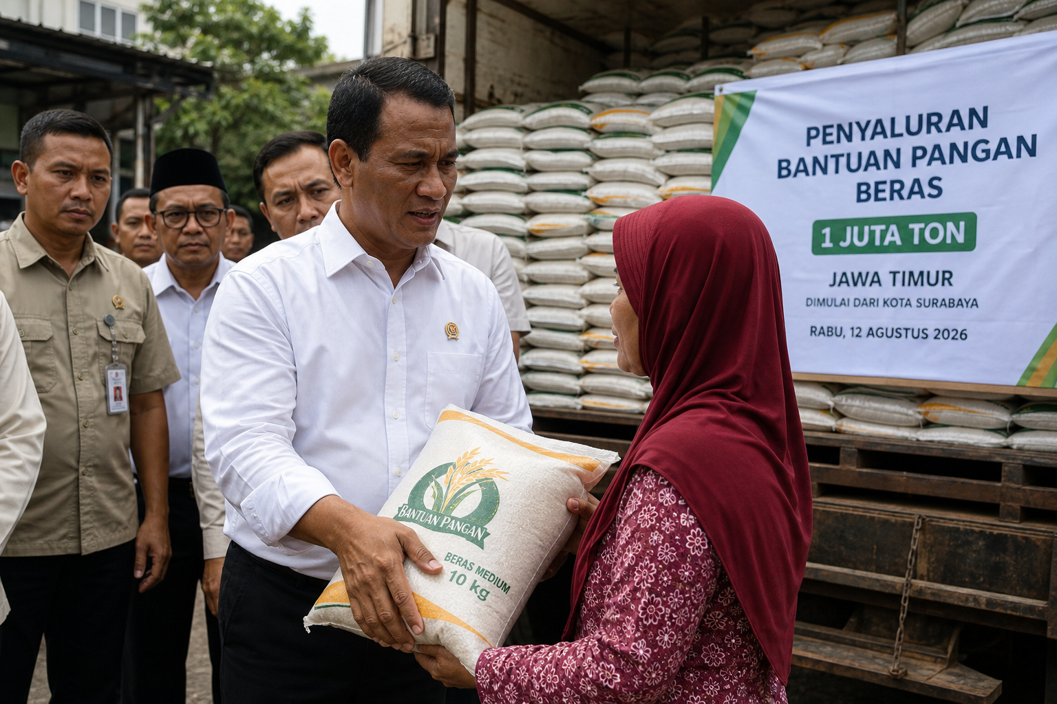 Foto jurnalistik untuk berita Mentan Amran Mulai Salurkan Bantuan Pangan 1 Juta Ton Beras di Jawa Timur