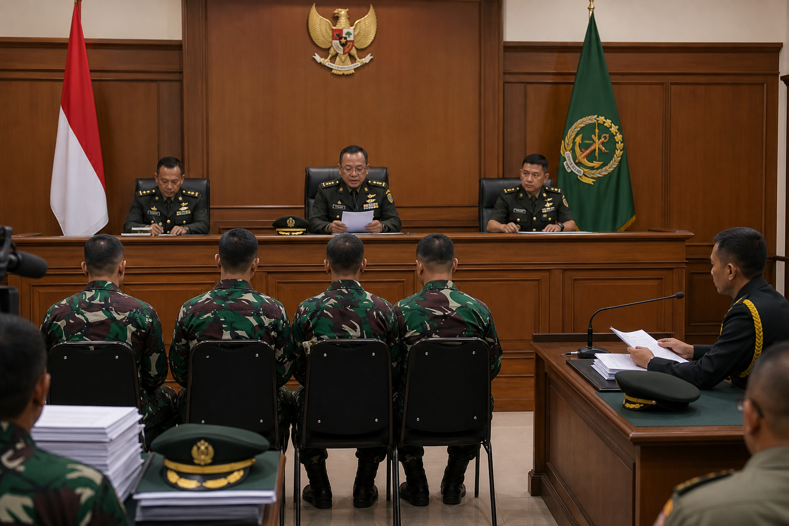 Foto jurnalistik untuk berita Oditur Militer Sebut Empat Prajurit TNI Jujur dalam Kasus Andrie Yunus