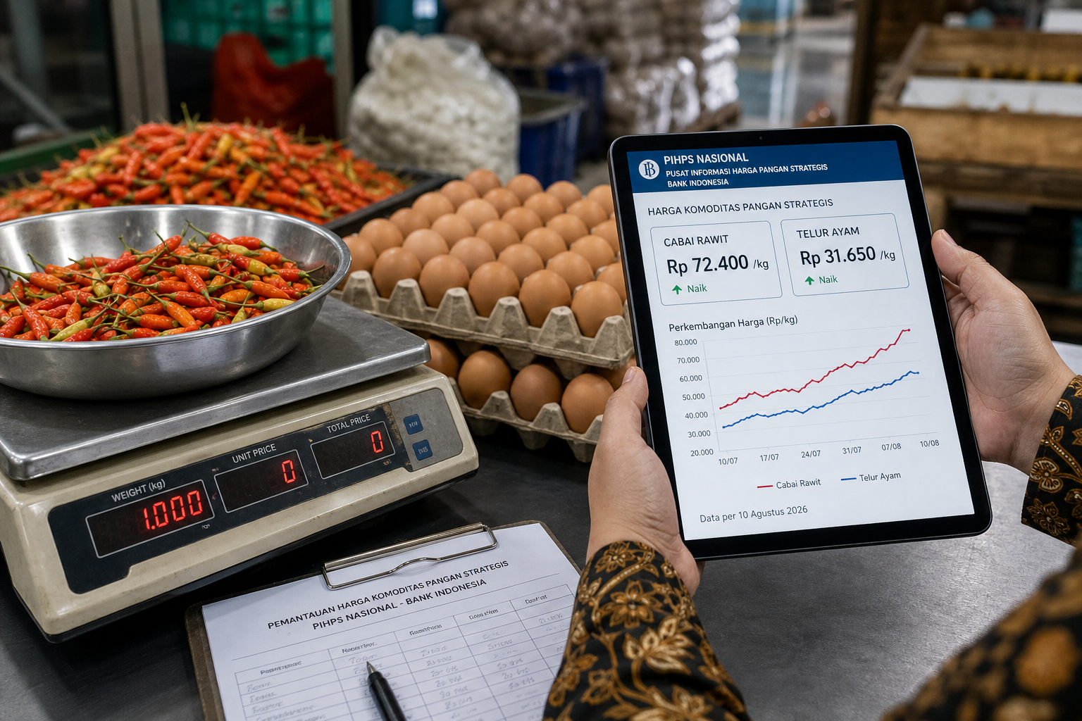 Foto jurnalistik untuk berita PIHPS Catat Harga Cabai Rawit Rp72.400 per Kg dan Telur Ayam Rp31.650 per Kg