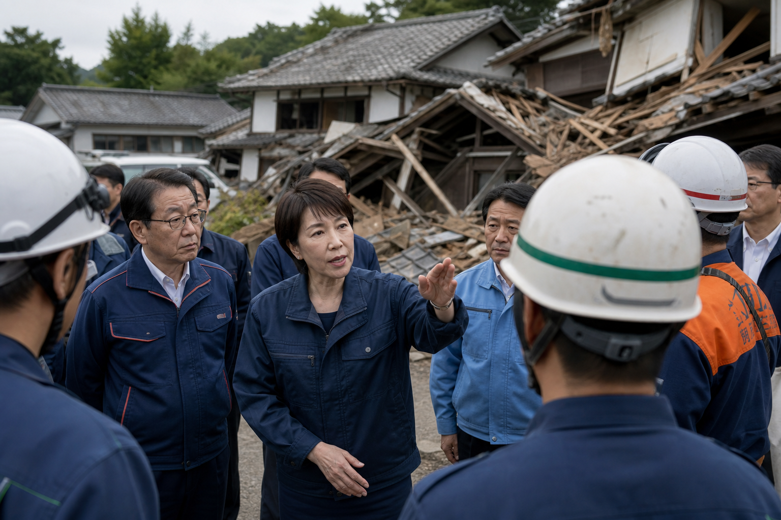 Foto jurnalistik untuk berita PM Jepang Sanae Takaichi Tinjau Prefektur Kumamoto Pasca-Gempa