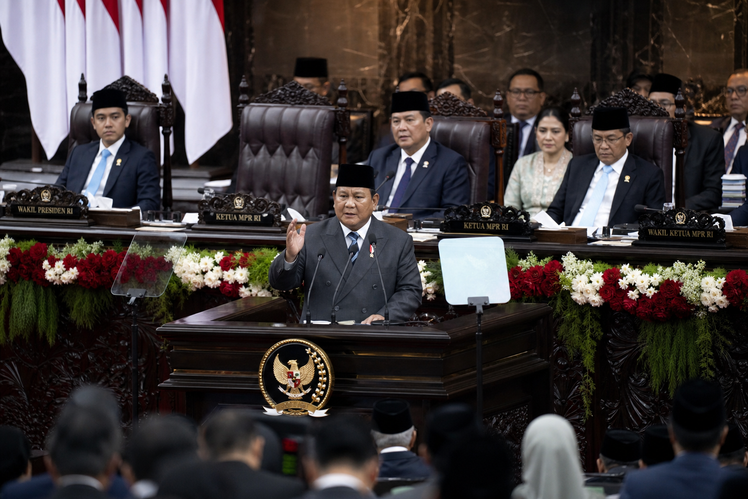 Foto jurnalistik untuk berita Prabowo Sebut Banyak Menteri Sakit Akibat Kerja Keras, Apresiasi Kinerja Legislatif
