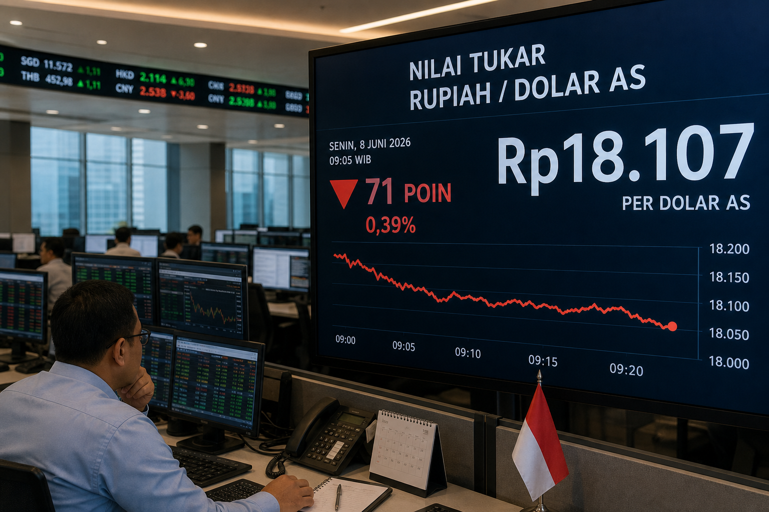 Foto jurnalistik untuk berita Rupiah Melemah 71 Poin ke Rp18.107 per Dolar AS pada Senin Pagi