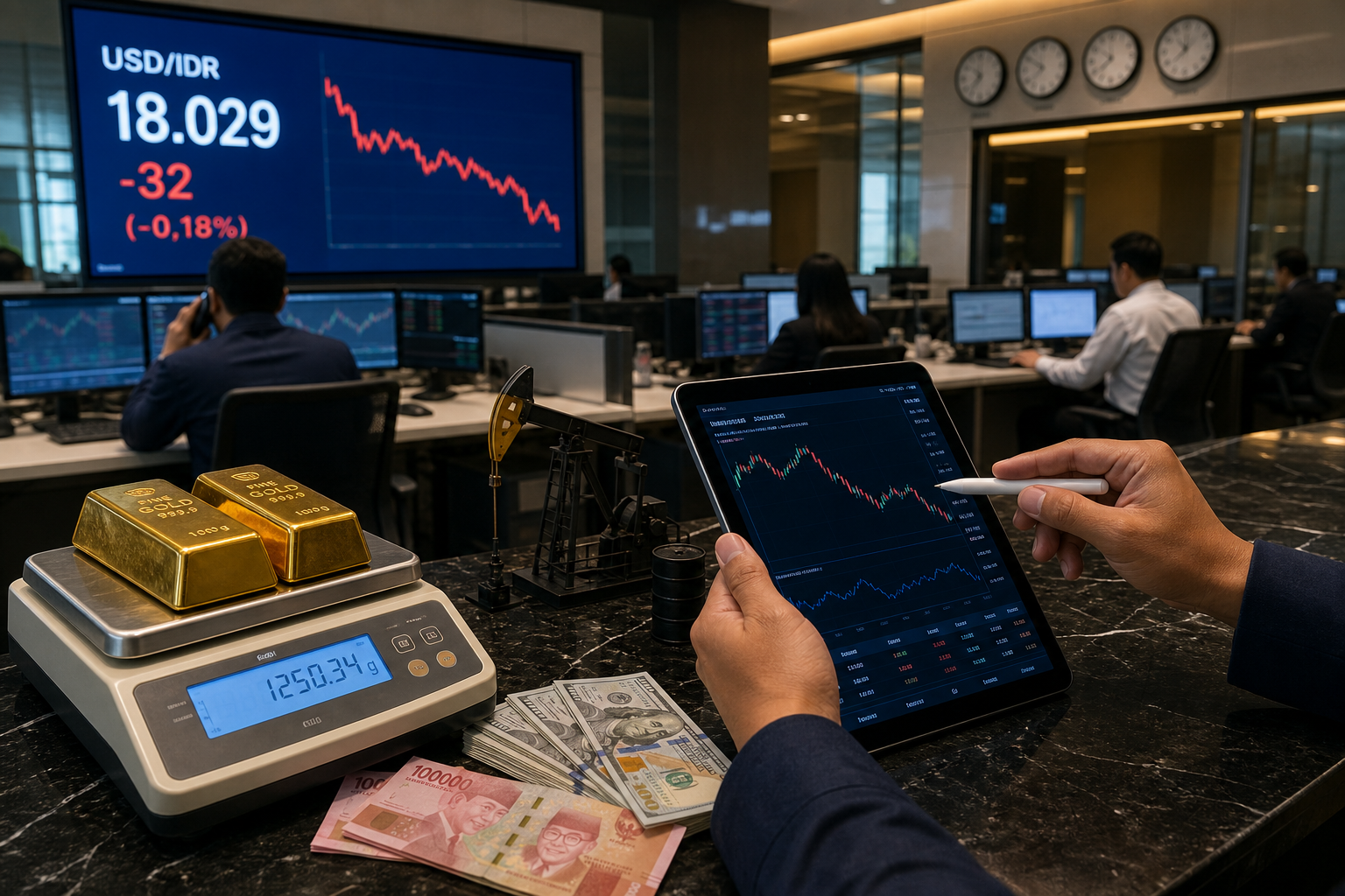 Foto jurnalistik untuk berita Rupiah Melemah 32 Poin Tertekan Kenaikan Harga Minyak Global