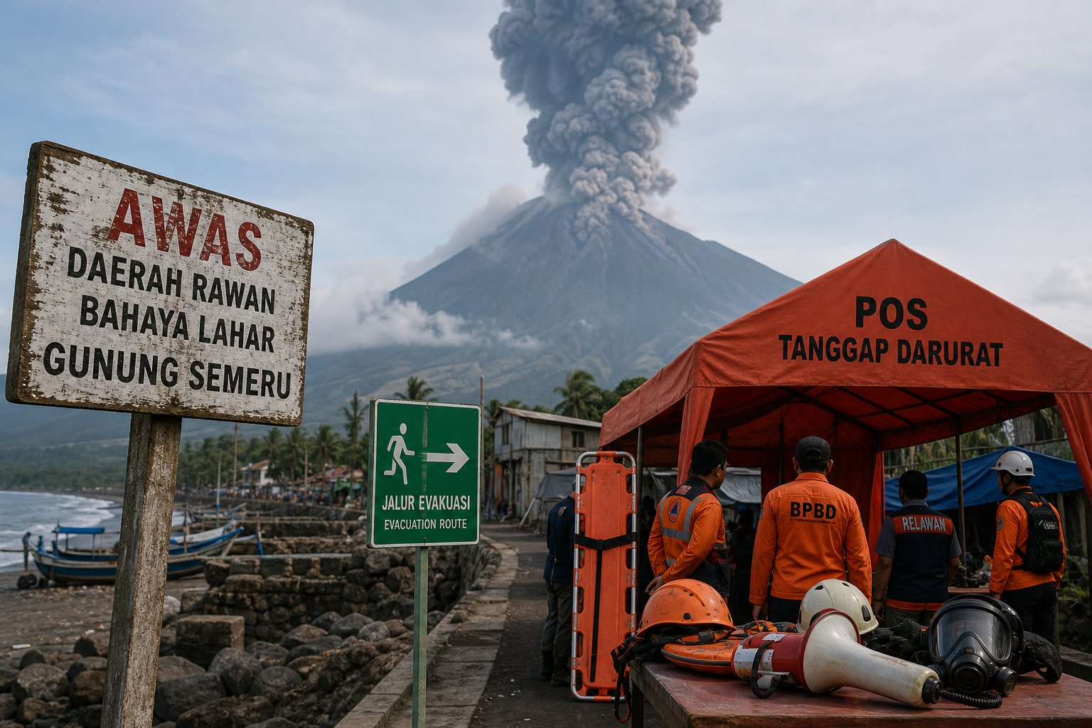 Foto jurnalistik untuk berita Gunung Semeru Erupsi Delapan Kali dalam Enam Jam, Kolom Abu Capai 1,2 Kilometer