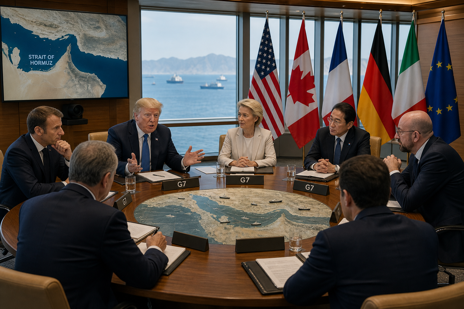 Foto jurnalistik untuk berita Trump Umumkan Negara G7 Siap Kirim Pasukan Amankan Selat Hormuz