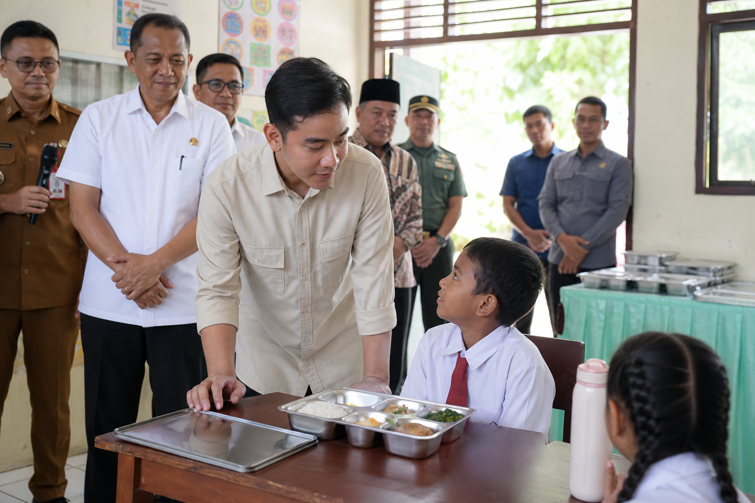 Foto jurnalistik untuk berita Wapres Gibran Tinjau Pelaksanaan Program Makan Bergizi Gratis di Ende